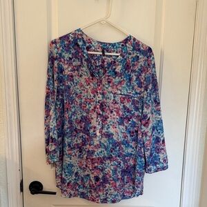 NYDJ Blue and Pink Floral Blouse